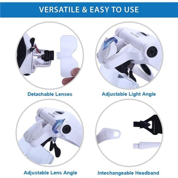 LED Head Magnifier,Rechargeable Hands Free Headband Magnifying Glasses with2 Led - Picture 4 of 6